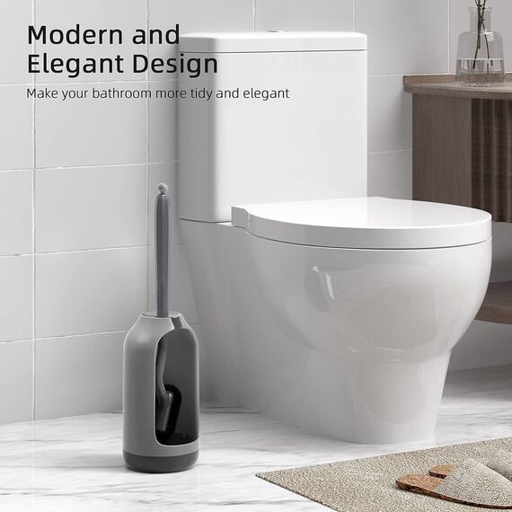 HAMITOR Toilettenbürste WC Bürsten Set: Tiefenreinigung Klobürste mit Randreiniger- Flexible Klobürstenhalter für Badezimmer und Gäste-WC Stehen Nachhaltige Toilet Brush Grau