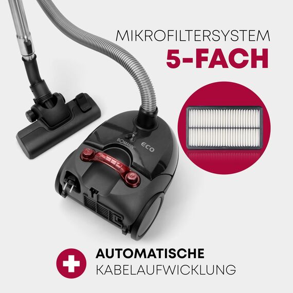 Bomann® Bodenstaubsauger mit energiesparenden 700 Watt | Staubsauger mit 5-Fach Mikrofiltersystem | Sauger mit Beutel | Umschaltbare Bodenbürste und Bürsten-/Fugendüse | BS 9019 CB N anthrazit