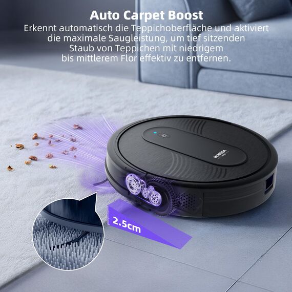 MONSGA Saugroboter mit Wischfunktion 3 in 1,Saug und Wischroboter 3000PA,Bürstenloses Düsendesign mit 2 Bürste,140Mins Max, Schlank und Geräuscharm Saugroboter Ideal für Tierhaare, Teppich, Hartboden