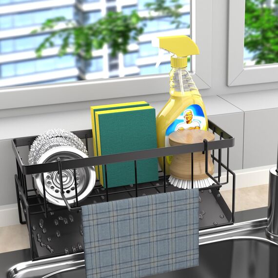 wenrescry Spülbecken Organizer – Küchen Schwammhalter mit Selbstentleerender Ablaufwanne und Spüllappenhalter, ideal für Küche und Badezimmer, Organizer für Bürsten, Schwämme, Seife und mehr