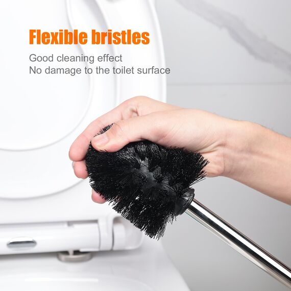 Ibergrif 4 Stück Klobürste Schwarz, WC Bürsten mit 8 cm Durchmesser, Abnehmbare Bürstenköpfe, Toilettenbürste mit Edelstahlstiel, M34155