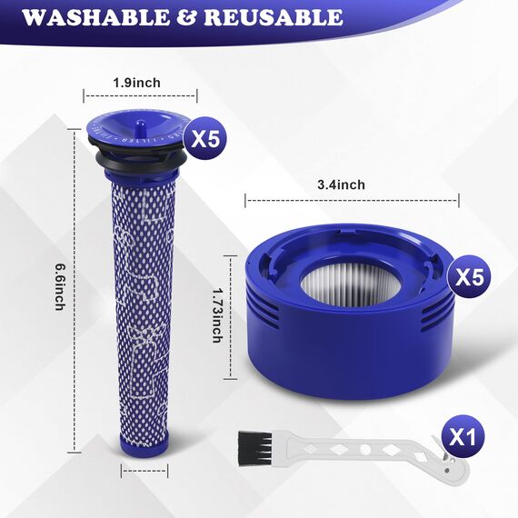 10 Stück für Dyson V8 V7 Filter,V8 V7 Ersatzteile Filter Zubehör set für Dyson,5x Vorfilter + 5x HEPA Nachfilter mit 1 Bürsten,Austausch für DY-96566101, DY-96747801