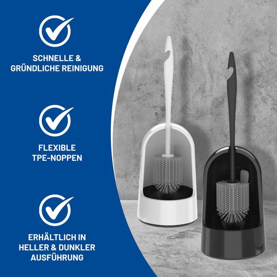 Rival 2er-Set WC-Randreiniger-Bürste mit Noppen – Toilettenbürste mit flexiblem Kopf & Anti-Haft-TPE-Borsten – Klobürste für gründliche Reinigung unter dem Rand – weiß