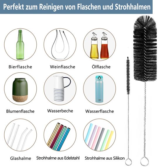 Birswoil Kleine Reinigungsbürste, 8 Nylon Pfeifenreiniger Dünne Bürsten für die Reinigung von Schmalen Flaschenhälsen, Kaffeevollautomaten, Strohhalmen, Airbrush, Kühlschrankrohren (Schwarz)