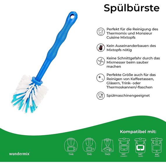Wundermix - Mixtopf-Spülbürste für deine Küchenmaschine (3er Set) • Reinigungsbürste für Mixtöpfe gängiger Küchenmaschinen • Robuste Bürste mit Nylon-Borsten • Spülbürsten