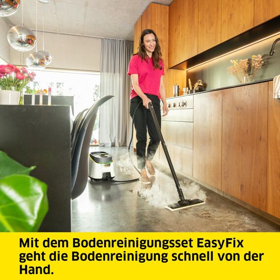 Kärcher Dampfreiniger SC 4 Deluxe, Dampfdruck: 4 bar, Aufheizzeit: 3 min., Fläche: ca. 130 m², Tank: 0,5 l + 1,3 l, inkl. Bodenreinigungsset EasyFix, Düsen, Mikrofaser-Überzug und Bürsten