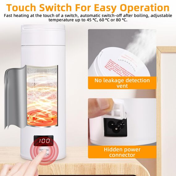 380ML Kleiner Tragbarer Wasserkocher, 3 in 1 Mini Elektrische Wassertasse mit Temperatureinstellung, Automatische Abschaltung, Bürsten und Taschen, Reise Wasserkocher für Kaffee Teezubereitung