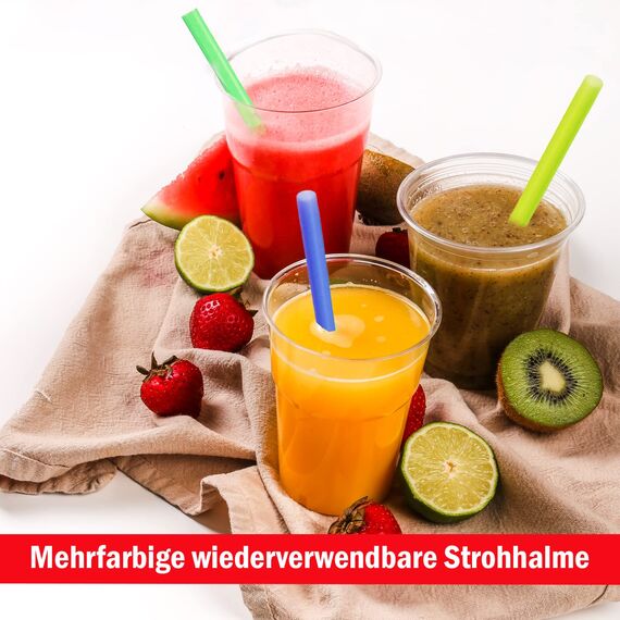 12 wiederverwendbare Boba-Smoothie-Strohhalme mit 2 Bürsten, 12 mm, mehrfarbige, BPA-freie Kunststoff-Strohhalme für Bubble Tea (Topioka, Perlen), Milchshakes, Säfte mit spitzen Spitzen.