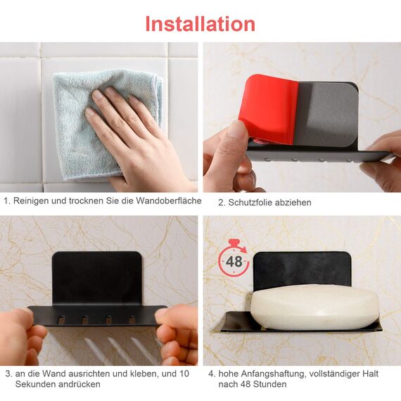 ZITFRI Seifenhalter ohne Bohren Edelstahl selbstklebend, Seifenkorb Seifenschale Wandmontage für Schwämme Bürsten Seife, Wand Montage 3M Klebepad Seifenablage für Badezimmer Küche Balkon