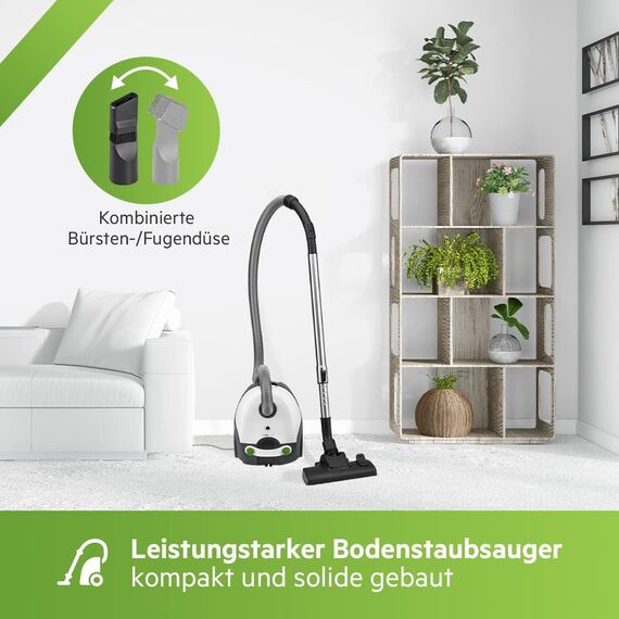 Clatronic® Bodenstaubsauger mit energiesparenden 700 Watt | Staubsauger mit 5-Fach Mikrofiltersystem | Sauger mit Beutel | Umschaltbare Bodenbürste und Bürsten-/Fugendüse | BS 1300 N weiß