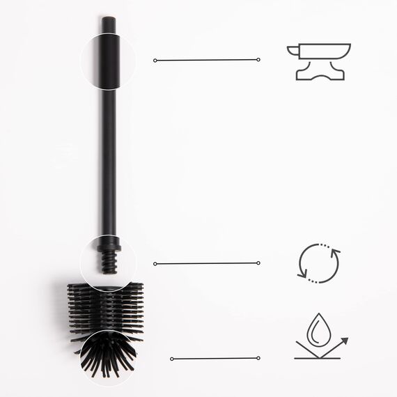 KAZAI. Silikon Toiletten-Bürste & Klobürsten-Halter in Holzoptik | Klobürste in Edelstahl mit Silikonkopf | Metall WC-Bürsten-Halter in Natur-Bambus | Stehende WC-Bürste für das Badezimmer | Schwarz