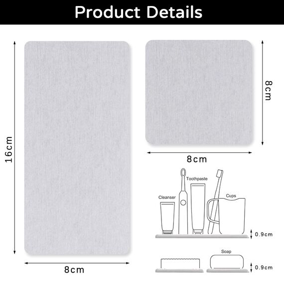 FYSL 3 Stück Wasserabsorbierender Stein für Spüle, Kieselgur Untersetzer, Diatomit Saugfähige Untersetzer, Wasser Absorbieren Und Entfeuchten, Diatomit Tablett für Schwämme, Bürsten, Seife