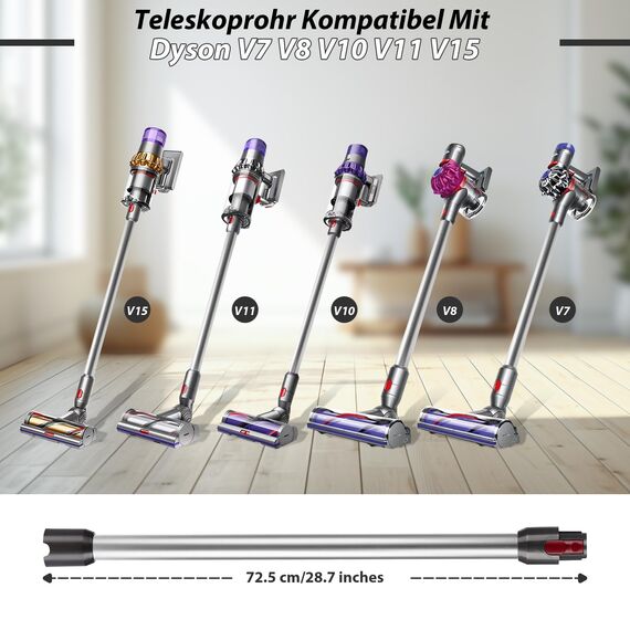 Verlängerungsrohr für Dyson Saugrohr V11 Kompatibel mit Dyson Rohr V15 V 11 V10 V8 V7, Starres Teleskoprohr, V10 Ersatzteile Verlängerungsstange mit Zwei 2-in-1-Bürsten, Silber