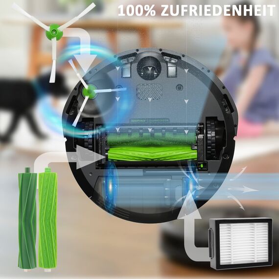 PIBONUS Bürsten Ersatzteile für iRobot Roomba e/i/j Serie i7 + i3+ i4+ i6+ i8+ j7 E5 E6 E7 Saugroboter Zubehör 1 Set Gummi-Bürste, 5 Kantenreinigungsbürsten, 4 Hochleistungsfilter
