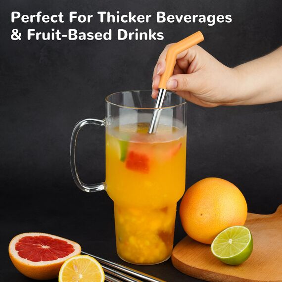 Tomorotec 6Pcs Strohhalme Edelstahl mit Silikonspitzen, Passend für Stanley 40 oz Stanley Tumbler, 30 cm strohhalme wiederverwendbar mit bunten Verlängerungen und 2 Bürsten Macaron-farben