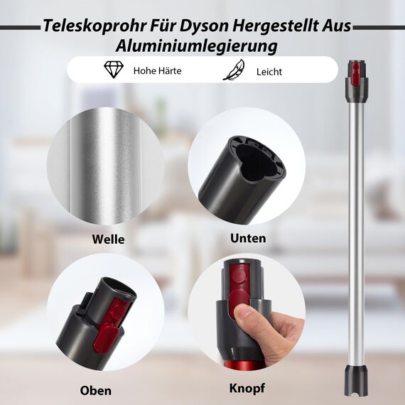 Verlängerungsrohr für Dyson Saugrohr V11 Kompatibel mit Dyson Rohr V15 V 11 V10 V8 V7, Starres Teleskoprohr, V10 Ersatzteile Verlängerungsstange mit Zwei 2-in-1-Bürsten, Silber