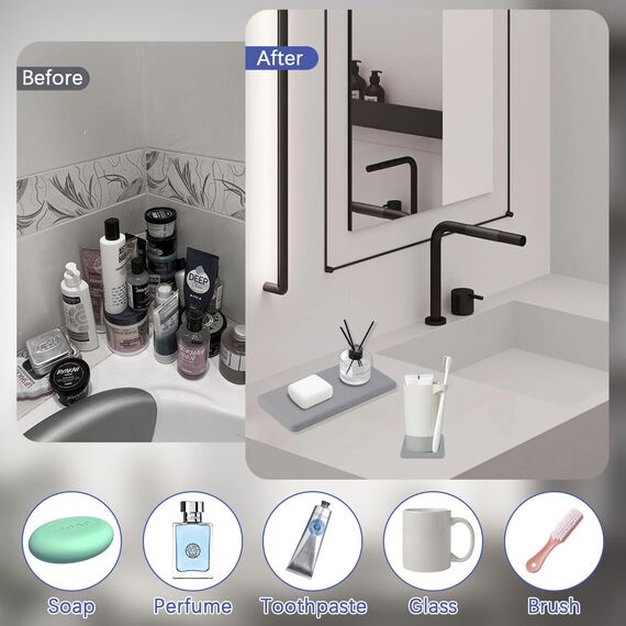 FYSL 3 Stück Wasserabsorbierender Stein für Spüle, Kieselgur Untersetzer, Diatomit Saugfähige Untersetzer, Wasser Absorbieren Und Entfeuchten, Diatomit Tablett für Schwämme, Bürsten, Seife