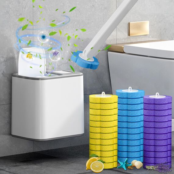 ENCOUN Einweg Toilettenbürste, Tiefenreinigung Toilettenbürste, Klobürste mit Randreiniger, Toilet Brush mit 36 Stück Toilettenreiniger, WC-Bürsten mit Halter für Badezimmer, Waschbecken, Badewanne