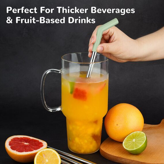 Tomorotec 6Pcs Strohhalme Edelstahl mit Silikonspitzen, Passend für Stanley 40 oz Stanley Tumbler, 30 cm strohhalme wiederverwendbar mit bunten Verlängerungen und 2 Bürsten Morandi Colors