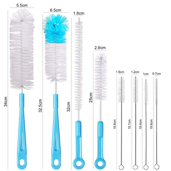 Vicloon Flaschenbürsten, 8 Stück Langer Griff Reinigungsbürste, Flasche Reinigungsbürsten, Lange Bürsten mit Nylonborsten, 4*Lange Reinigungsbürste und 4*Schlauchbürste, für Babyflaschen, Glas