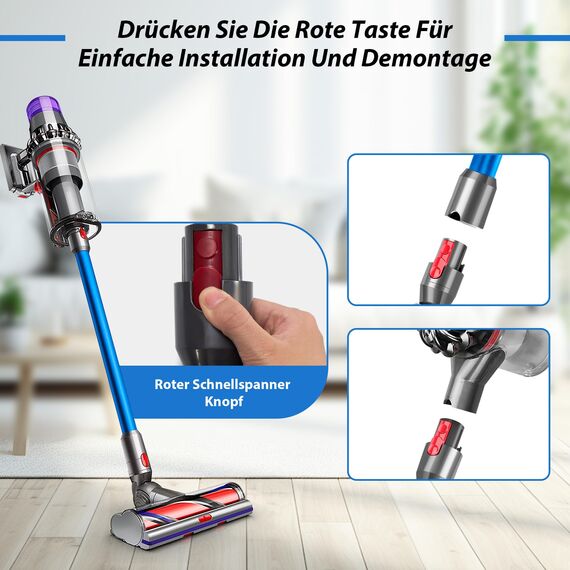 Verlängerungsrohr für Dyson Rohr V11 Kompatibel mit Dyson Saugrohr V15 V 11 V10 V8 V7, Starres Teleskoprohr, V10 Ersatzteile Verlängerungsstange mit Zwei 2-in-1-Bürsten, Blau