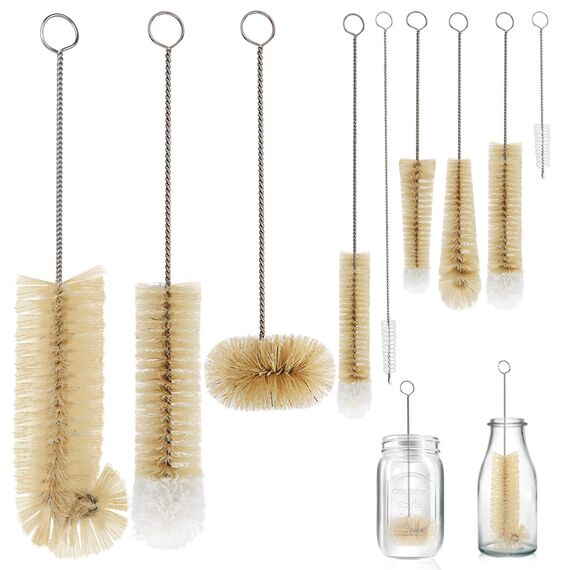 MASTERTOP Flaschenbürste Set,9-Teiliges Lang Flaschenbürsten Reinigungsbürste mit Flauschiger Pomponkopf, Flaschenputzer Flaschenreiniger Bürste für Strohhalm, Milchflasche, Weinglas, Dekanter