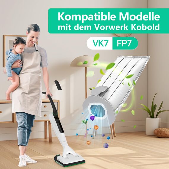 14 Staubsaugerbeutel für Vorwerk Kobold VK7 FP7 mit 2 Filtern, 6 Duftblöcken, 2 Bürsten, VK7 Staubsaugerbeutel für Vorwerk, FP7 Premium Filtertüten für Kobold