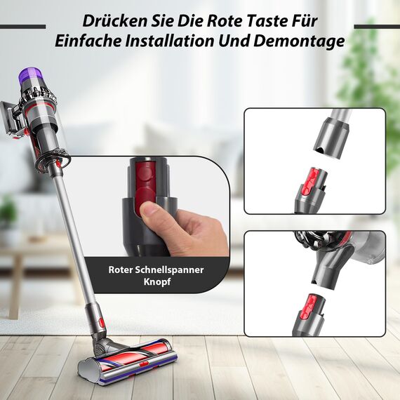 Verlängerungsrohr für Dyson Saugrohr V11 Kompatibel mit Dyson Rohr V15 V 11 V10 V8 V7, Starres Teleskoprohr, V10 Ersatzteile Verlängerungsstange mit Zwei 2-in-1-Bürsten, Silber