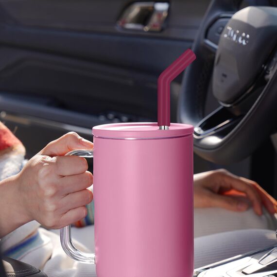 Tomorotec 6Pcs Strohhalme Edelstahl mit Silikonspitzen, Passend für Stanley 40 oz Stanley Tumbler, 30 cm strohhalme wiederverwendbar mit bunten Verlängerungen und 2 Bürsten Pink