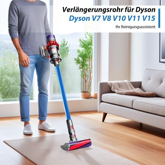 Verlängerungsrohr für Dyson Rohr V11 Kompatibel mit Dyson Saugrohr V15 V 11 V10 V8 V7, Starres Teleskoprohr, V10 Ersatzteile Verlängerungsstange mit Zwei 2-in-1-Bürsten, Blau