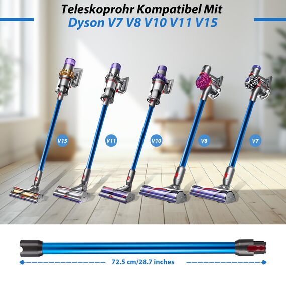 Verlängerungsrohr für Dyson Rohr V11 Kompatibel mit Dyson Saugrohr V15 V 11 V10 V8 V7, Starres Teleskoprohr, V10 Ersatzteile Verlängerungsstange mit Zwei 2-in-1-Bürsten, Blau