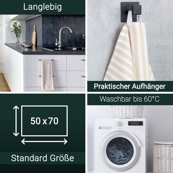 ZOLLNER 5er Set Geschirrtücher Baumwolle in 50x70 cm - saugstarke und langlebige Küchentücher - waschbar bis 60°C – in beige gestreift- Gastronomiequalität - Oeko Tex® Zertifiziert
