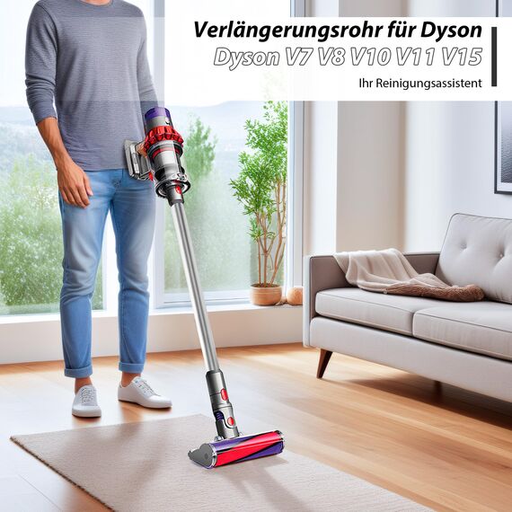 Verlängerungsrohr für Dyson Saugrohr V11 Kompatibel mit Dyson Rohr V15 V 11 V10 V8 V7, Starres Teleskoprohr, V10 Ersatzteile Verlängerungsstange mit Zwei 2-in-1-Bürsten, Silber