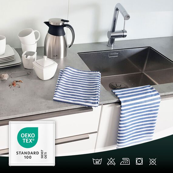 ZOLLNER 5er Set Geschirrtücher Baumwolle in 50x70 cm - saugstarke und langlebige Küchentücher - waschbar bis 60°C – in blau gestreift- Gastronomiequalität - Oeko Tex® Zertifiziert