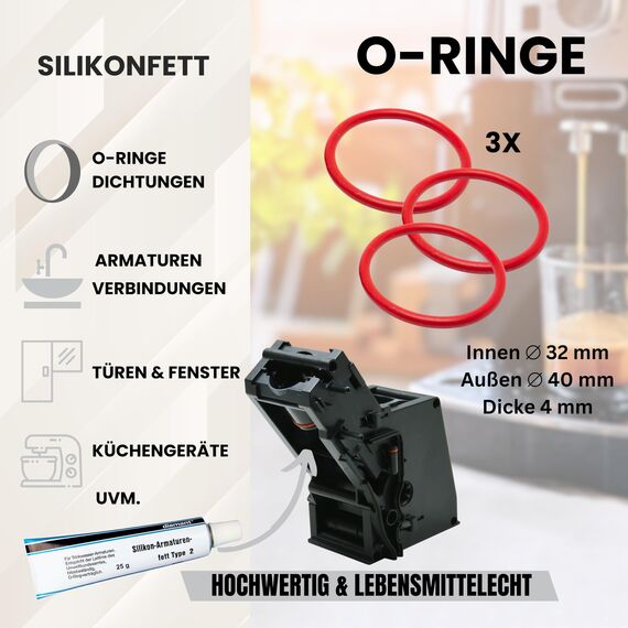 fancility® Zubehör Ersatzteile & Reinigungs-Set für Philips Kaffeevollautomaten 25g Silikonfett, 3 O-Ring Dichtungen für Brühgruppe Brüheinheit uvm. Saeco Latte go Spidem Gaggia etc. + 5 Bürsten