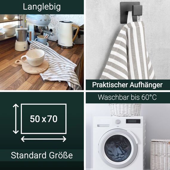 ZOLLNER 10er Set Geschirrtücher Baumwolle in 50x70 cm - saugstarke und langlebige Küchentücher - waschbar bis 60°C – in grau gestreift- Gastronomiequalität - Oeko Tex® Zertifiziert