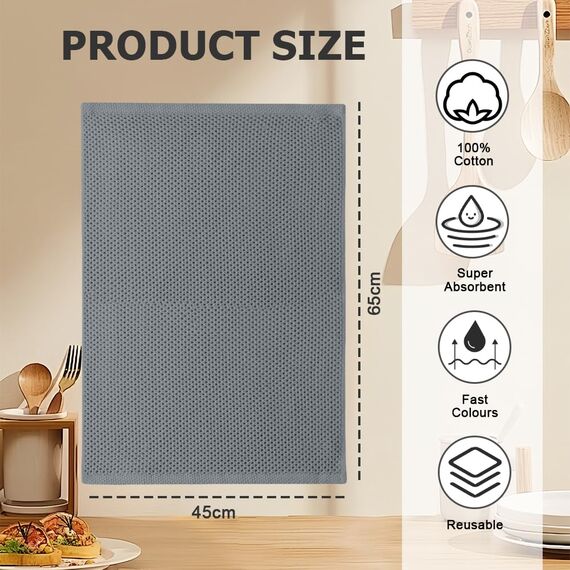 AMFUN 4PCS Geschirrtücher Baumwolle, 65x45 cm Küchenhandtücher, Geschirrtücher Waffelstruktur Handtücher Küche, Küchentücher Saugstarke und Strapazierfähige (Mehrfarbig)