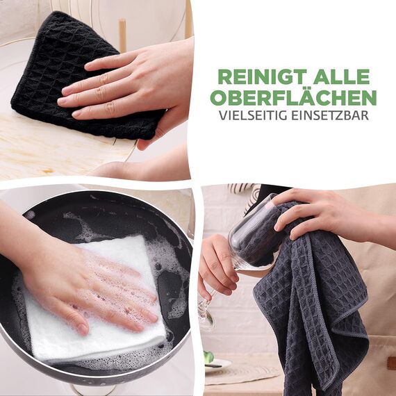 Moosfor Microfasertücher, 8er-Set, Saugfähige Fusselfrei Küchentücher Spültücher für Küche Dicke Barista Tuch Geschirrtücher Lappen, 30 x 30 cm, Dunkelgrau