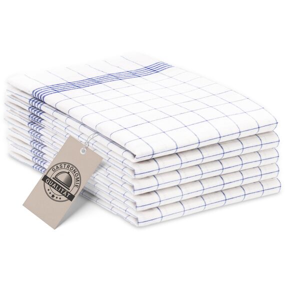 ZOLLNER 5er Set Geschirrtücher Baumwolle in 50x70 cm - super saugstarke und langlebige Küchentücher - waschbar bis 95°C – in blau weiß kariert - Gastronomiequalität - Oeko Tex® Zertifiziert