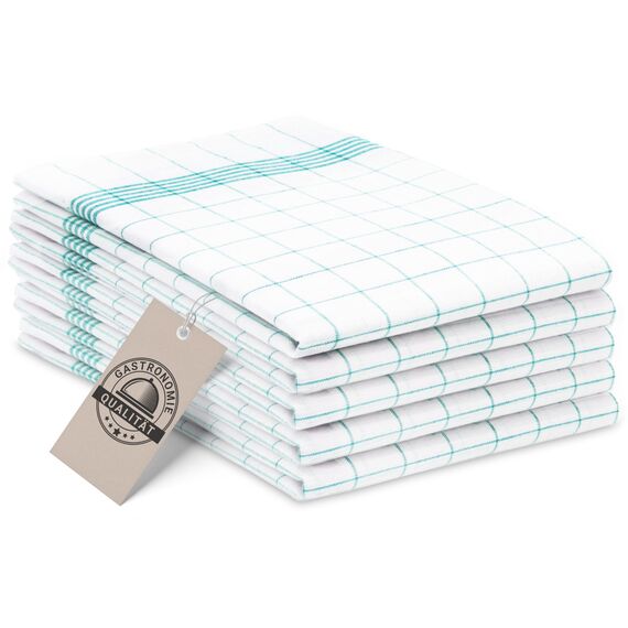 ZOLLNER 5er Set Geschirrtücher Baumwolle in 50x70 cm - super saugstarke und langlebige Küchentücher - waschbar bis 95°C – in türkis weiß kariert - Gastronomiequalität - Oeko Tex® Zertifiziert