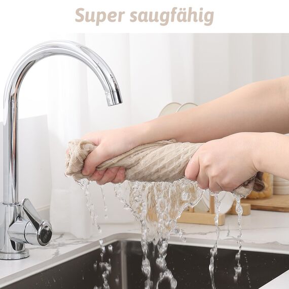 Moosfor Microfasertücher, 6er-Set, Saugfähige Fusselfrei Küchentücher Spültücher für Küche Dicke Barista Tuch Geschirrtücher Lappen, 30 x 30 cm, Beige