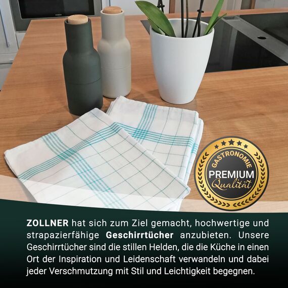 ZOLLNER 5er Set Geschirrtücher Baumwolle in 50x70 cm - super saugstarke und langlebige Küchentücher - waschbar bis 95°C – in türkis weiß kariert - Gastronomiequalität - Oeko Tex® Zertifiziert