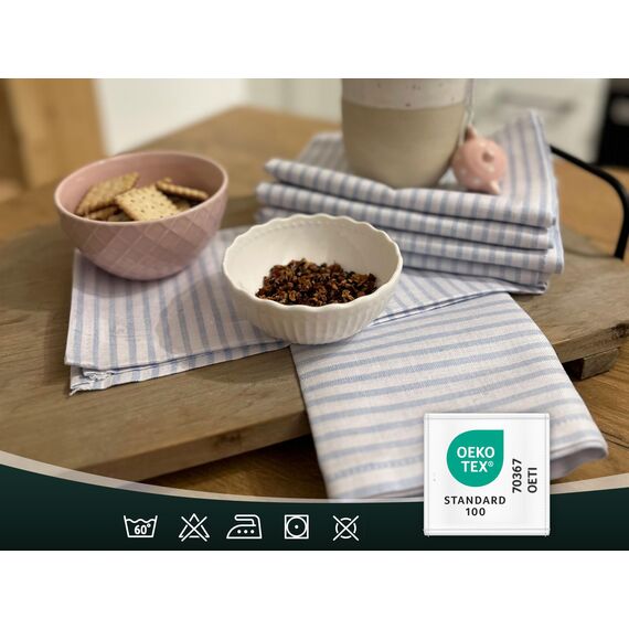ZOLLNER 5er Set Geschirrtücher Halbleinen in 50x70 cm - super saugstarke und fusselfreie Küchentücher - waschbar bis 60°C – in hellblau weiß gestreift - Gastronomiequalität - Oeko Tex® Zertifiziert
