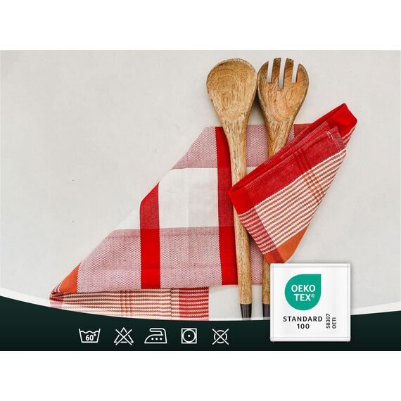 ZOLLNER 4er Set Geschirrtücher Baumwolle in 50x70 cm - saugstarke und robuste Küchentücher - waschbar bis 60°C – in rot kariert - Gastronomiequalität - Oeko Tex® Zertifiziert