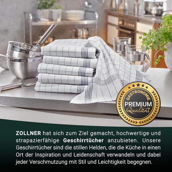 ZOLLNER 10er Set Geschirrtücher Baumwolle in 50x70 cm - super saugstarke und langlebige Küchentücher - waschbar bis 95°C – in grau weiß kariert - Gastronomiequalität - Oeko Tex® Zertifiziert