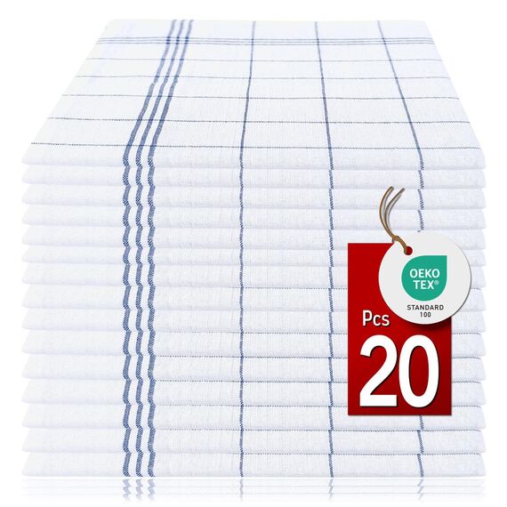 Pataya 20er Set Geschirrtücher Baumwolle – Oeko-TEX Zertifiziert Extrem saugstark Trockentücher Küchenhandtücher Küchentücher Geschirrhandtücher Waschbar bis 90°C - Blau