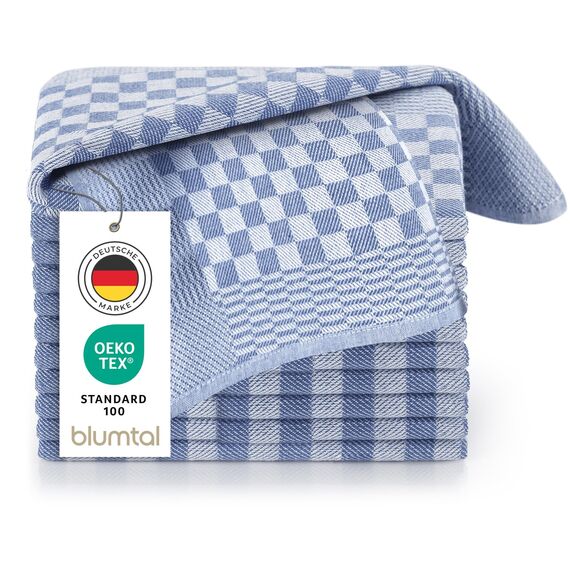 Blumtal Geschirrtücher Baumwolle 50x70 cm im 10er Set - Oeko-TEX zertifizierte Küchentücher - extrem saugstarke Geschirrhandtücher - Trockentücher Küche waschbar 95 °C - Geschirrtücher Blau-Weiß Karo