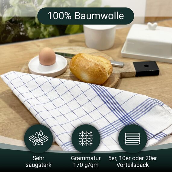 ZOLLNER 5er Set Geschirrtücher Baumwolle in 50x70 cm - super saugstarke und langlebige Küchentücher - waschbar bis 95°C – in blau weiß kariert - Gastronomiequalität - Oeko Tex® Zertifiziert