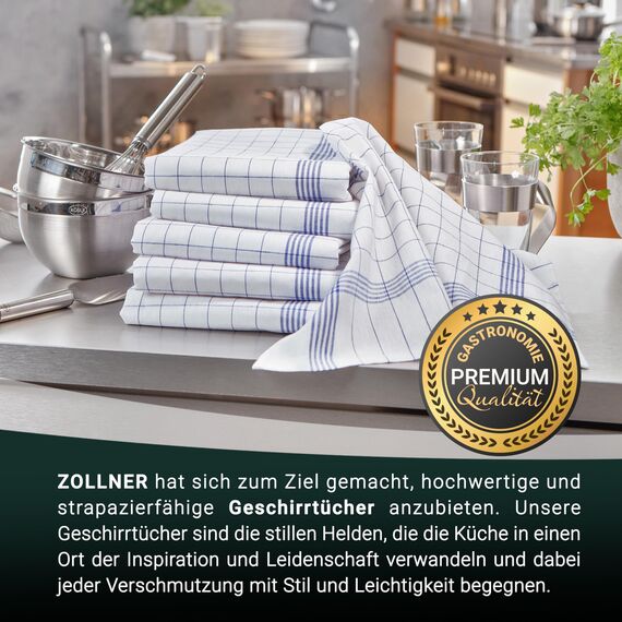 ZOLLNER 10er Set Geschirrtücher Baumwolle in 50x70 cm - super saugstarke und langlebige Küchentücher - waschbar bis 95°C – in blau weiß kariert - Gastronomiequalität - Oeko Tex® Zertifiziert