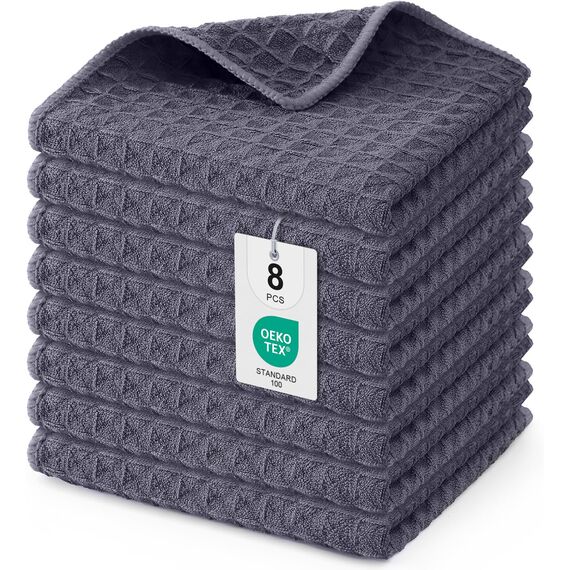 Moosfor Microfasertücher, 8er-Set, Saugfähige Fusselfrei Küchentücher Spültücher für Küche Dicke Barista Tuch Geschirrtücher Lappen, 30 x 30 cm, Dunkelgrau
